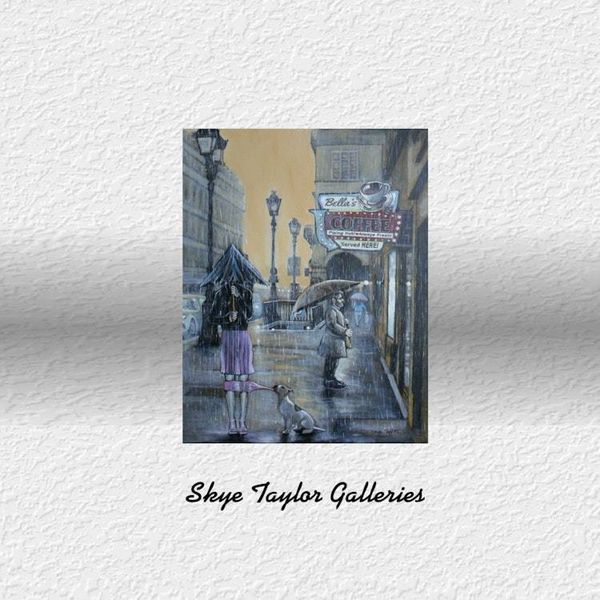 Alternate image for Having a Bad Day – Original 18 x 24 Rainy City Street & Coffee Shop Acrylic Painting by Skye Taylor