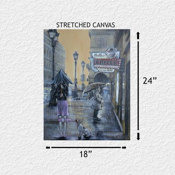 Alternate image for Having a Bad Day – Original 18 x 24 Rainy City Street & Coffee Shop Acrylic Painting by Skye Taylor