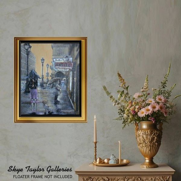 Alternate image for Having a Bad Day – Original 18 x 24 Rainy City Street & Coffee Shop Acrylic Painting by Skye Taylor