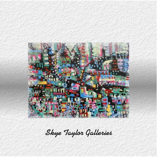 Alternate image for City Lights Mosaic – Original 40 x 30 Colorful Urban Abstract Canvas Painting - Skye Taylor