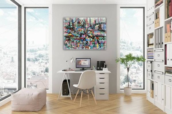 Alternate image for City Lights Mosaic – Original 40 x 30 Colorful Urban Abstract Canvas Painting - Skye Taylor