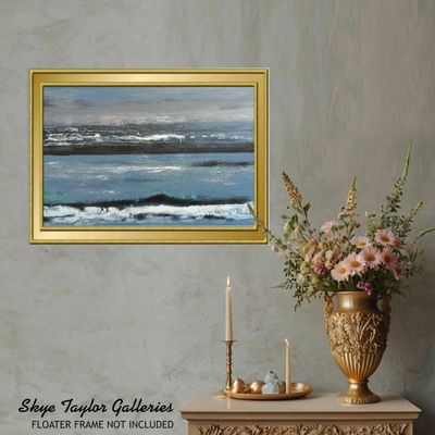 Alternate image for Paradise In The Mind – Original 36 x 24 Atmospheric Blue Seascape Abstract Canvas Painting by Skye Taylor