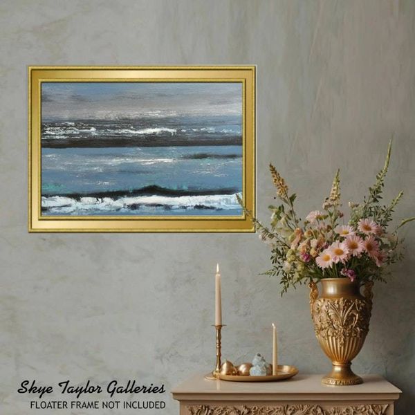 Alternate image for Paradise In The Mind – Original 36 x 24 Atmospheric Blue Seascape Abstract Canvas Painting by Skye Taylor
