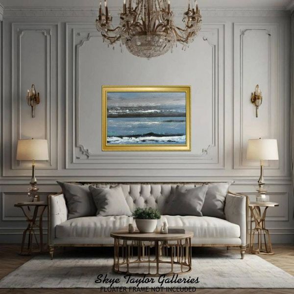 Alternate image for Paradise In The Mind – Original 36 x 24 Atmospheric Blue Seascape Abstract Canvas Painting by Skye Taylor