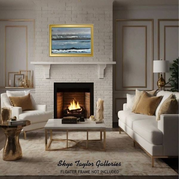 Alternate image for Paradise In The Mind – Original 36 x 24 Atmospheric Blue Seascape Abstract Canvas Painting by Skye Taylor