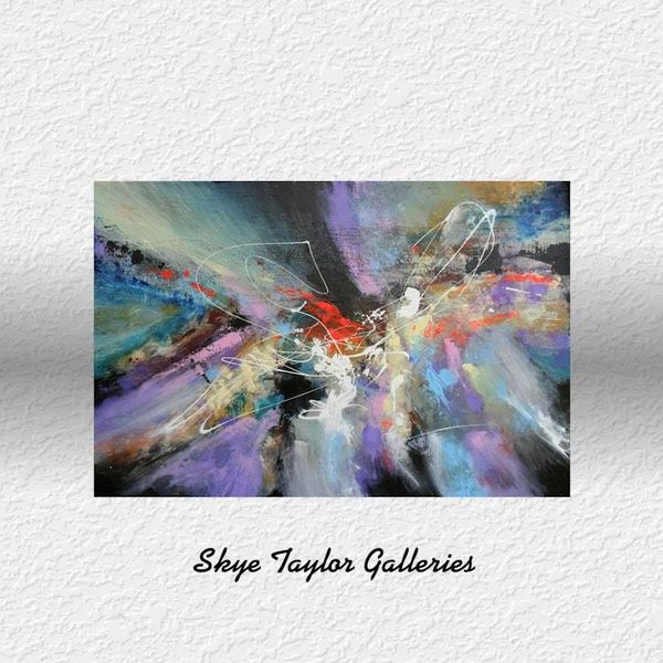 Alternate image for The Happening – Original 36 x 24 Dynamic Cosmic Purple, Teal & Red Expressionist Drip Canvas Painting by Skye Taylor
