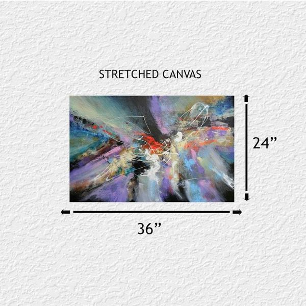 Alternate image for The Happening – Original 36 x 24 Dynamic Cosmic Purple, Teal & Red Expressionist Drip Canvas Painting by Skye Taylor