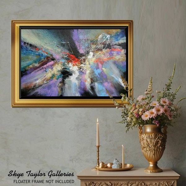 Alternate image for The Happening – Original 36 x 24 Dynamic Cosmic Purple, Teal & Red Expressionist Drip Canvas Painting by Skye Taylor