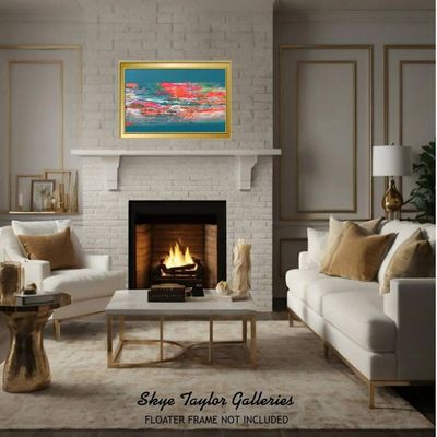 Alternate image for Confetti – Original 36 x 24 Teal & Coral Pink Abstract Drip Canvas Painting by Skye Taylor