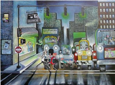 Alternate image for Original Acrylic Cityscape Painting: Whimsical - 40 x 30
