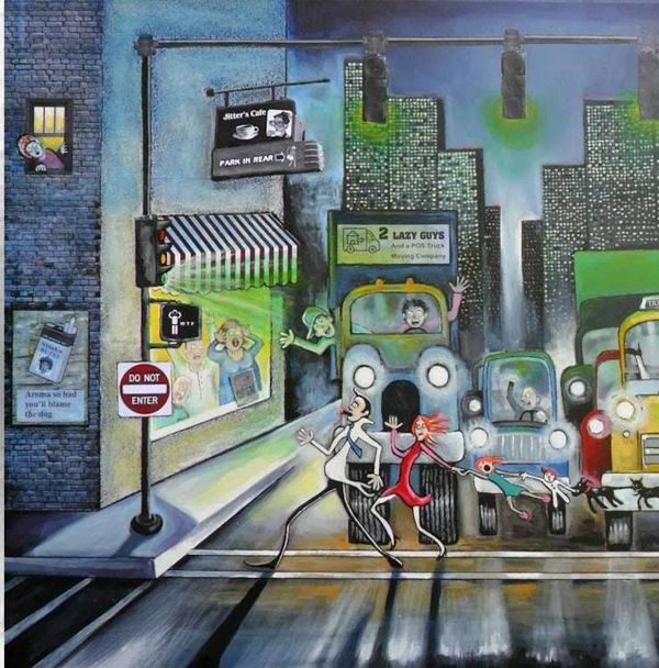 Alternate image for Original Acrylic Cityscape Painting: Whimsical - 40 x 30