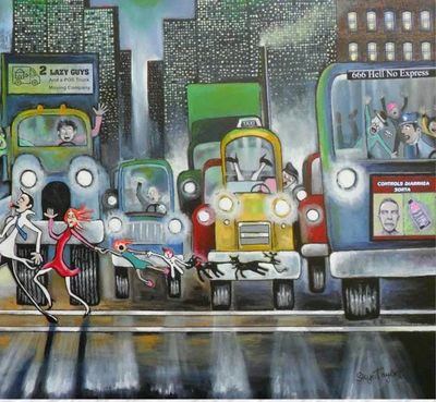Alternate image for Original Acrylic Cityscape Painting: Whimsical - 40 x 30
