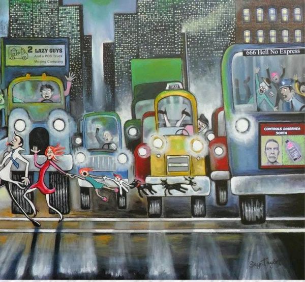 Alternate image for Original Acrylic Cityscape Painting: Whimsical - 40 x 30