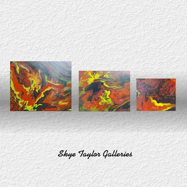 Alternate image for Discovery – Original 3-Piece Graduated Tryptych Fluid Acrylic Painting Set on Stretched Canvas by Skye Taylor