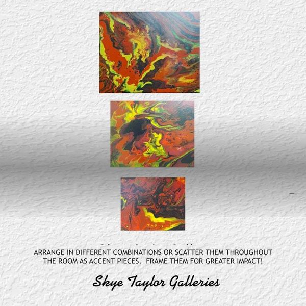 Alternate image for Discovery – Original 3-Piece Graduated Tryptych Fluid Acrylic Painting Set on Stretched Canvas by Skye Taylor
