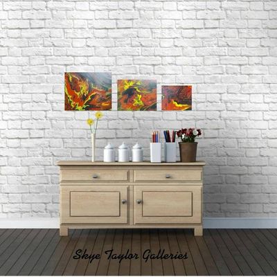 Alternate image for Discovery – Original 3-Piece Graduated Tryptych Fluid Acrylic Painting Set on Stretched Canvas by Skye Taylor