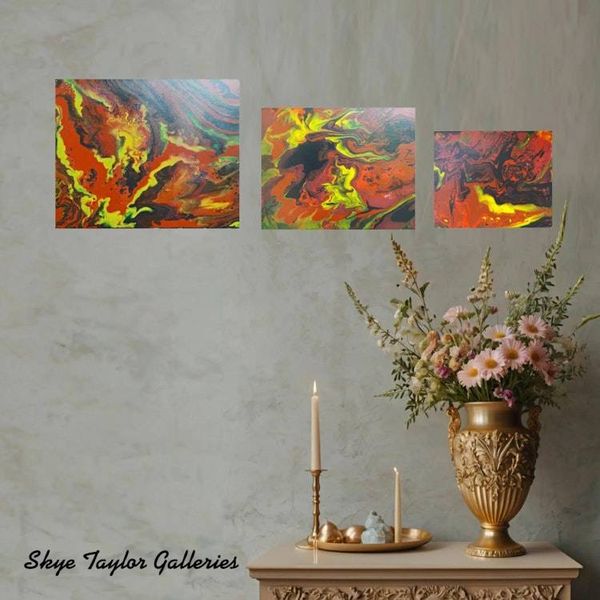 Alternate image for Discovery – Original 3-Piece Graduated Tryptych Fluid Acrylic Painting Set on Stretched Canvas by Skye Taylor