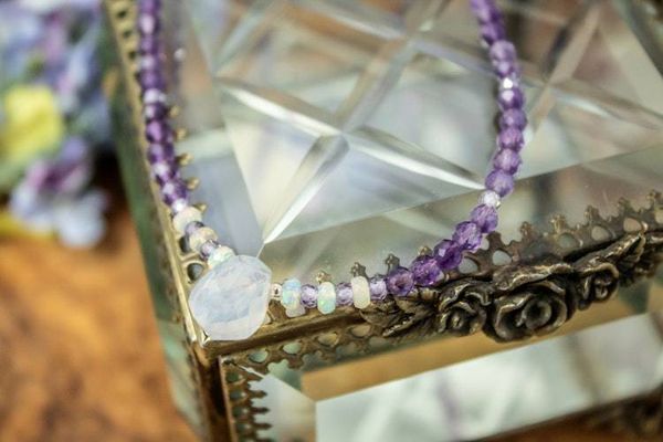 Alternate image for Amethyst, Ethiopian Opal and Brazilian Lavender Quartz Necklace