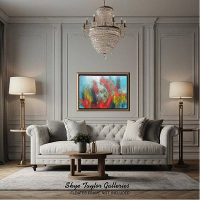 Alternate image for Chicago Nights – Original 36 x 24 Crimson Red, Teal & Heavy Textured Rosette Abstract Canvas Painting by Skye Taylor