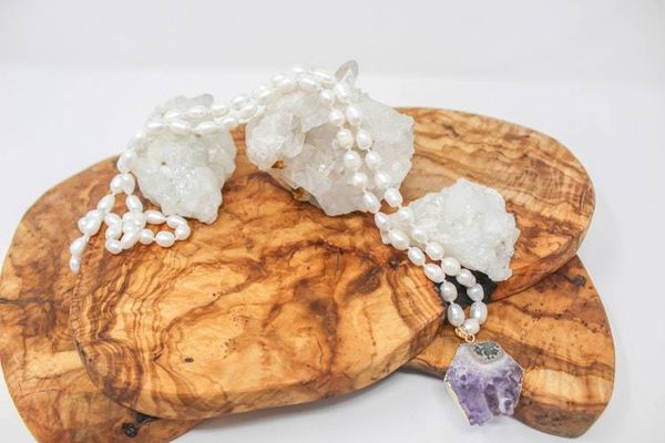 Alternate image for Freshwater Pearl and Amethyst Slice Statement Necklace
