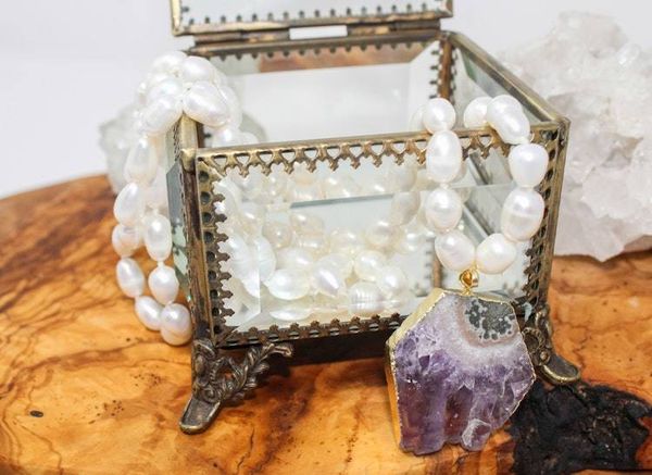 Alternate image for Freshwater Pearl and Amethyst Slice Statement Necklace