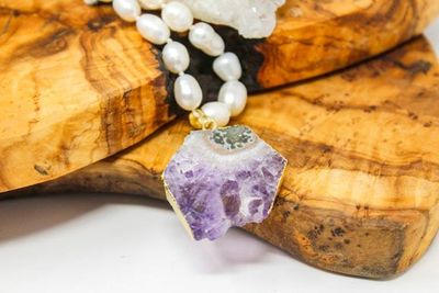 Alternate image for Freshwater Pearl and Amethyst Slice Statement Necklace