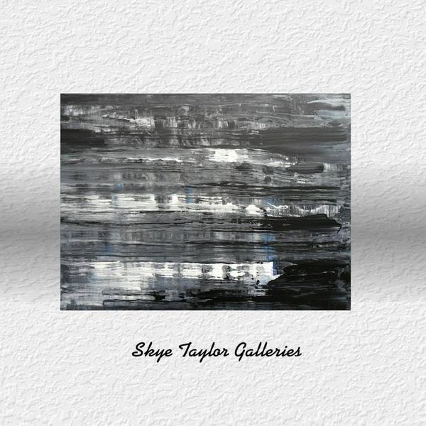 Alternate image for Chicago Nightlife – Original 30 x 40 Squeegee Dragged Black, White & Slate Gerhard Richter-Style Abstract Canvas Painting by Skye Taylor