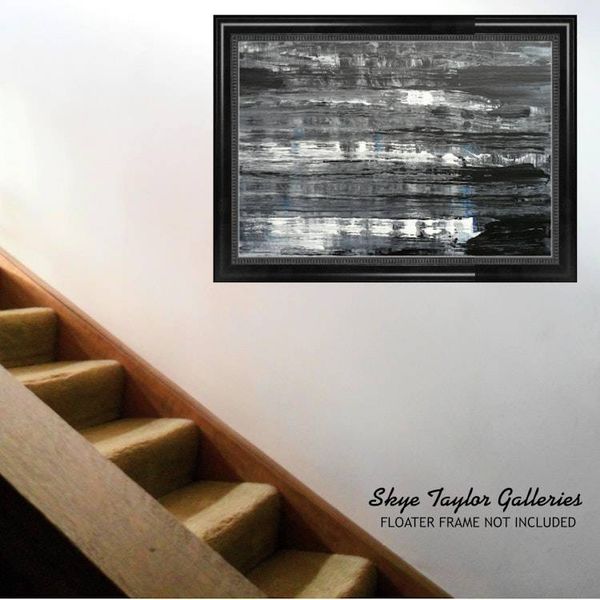 Alternate image for Chicago Nightlife – Original 30 x 40 Squeegee Dragged Black, White & Slate Gerhard Richter-Style Abstract Canvas Painting by Skye Taylor