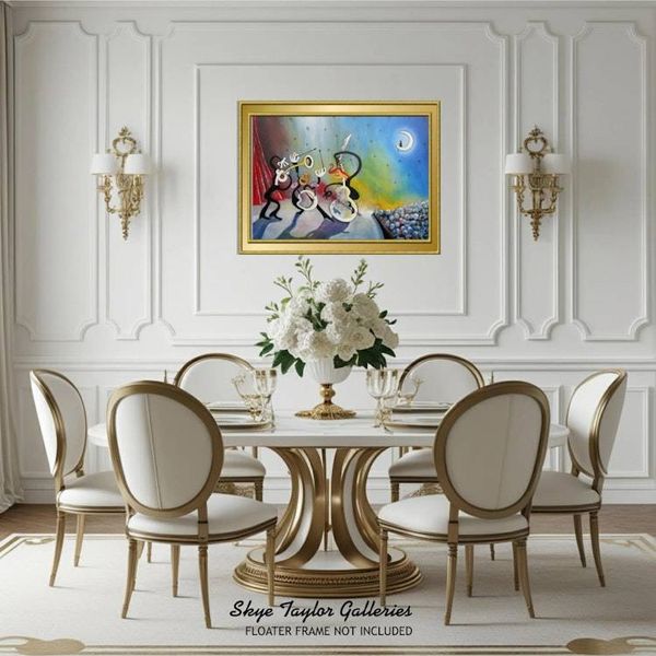 Alternate image for Jazz Under the Stars – Original 40 x 30 Joan Miró Inspired Whimsical Surrealist Jazz Band Canvas Painting by Skye Taylor