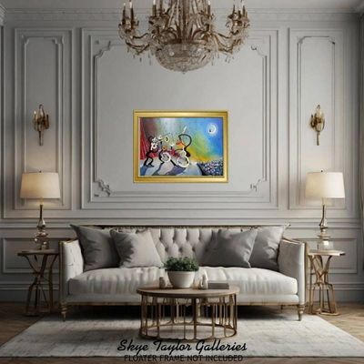 Alternate image for Jazz Under the Stars – Original 40 x 30 Joan Miró Inspired Whimsical Surrealist Jazz Band Canvas Painting by Skye Taylor
