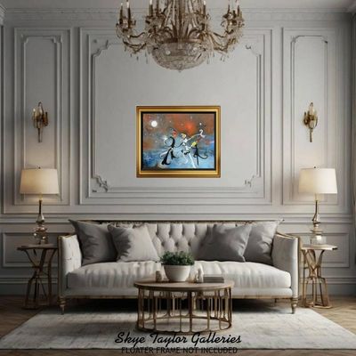 Alternate image for Dancing Under The Stars – Original 40 x 30 Joan Miró Inspired Whimsical Surrealist Figure Canvas Painting by Skye Taylor