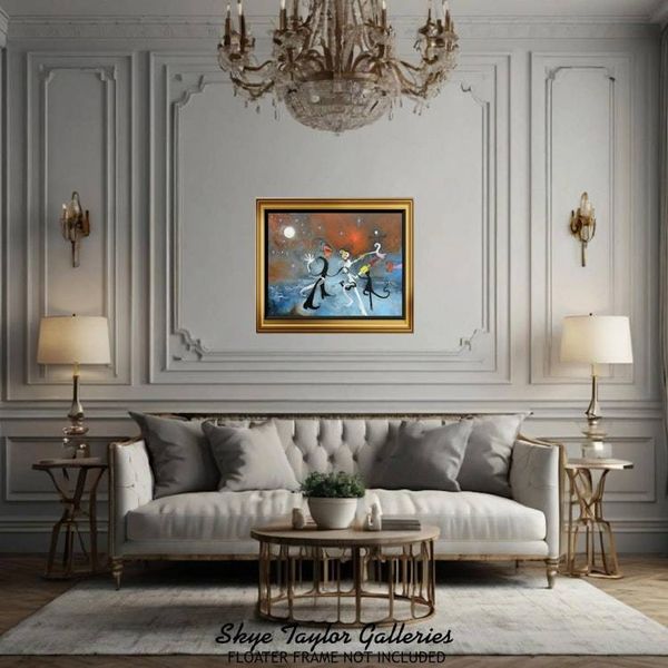 Alternate image for Dancing Under The Stars – Original 40 x 30 Joan Miró Inspired Whimsical Surrealist Figure Canvas Painting by Skye Taylor
