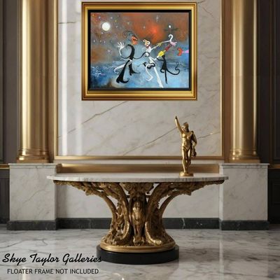 Alternate image for Dancing Under The Stars – Original 40 x 30 Joan Miró Inspired Whimsical Surrealist Figure Canvas Painting by Skye Taylor