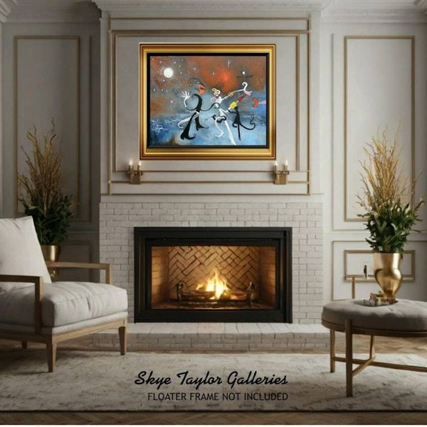 Alternate image for Dancing Under The Stars – Original 40 x 30 Joan Miró Inspired Whimsical Surrealist Figure Canvas Painting by Skye Taylor