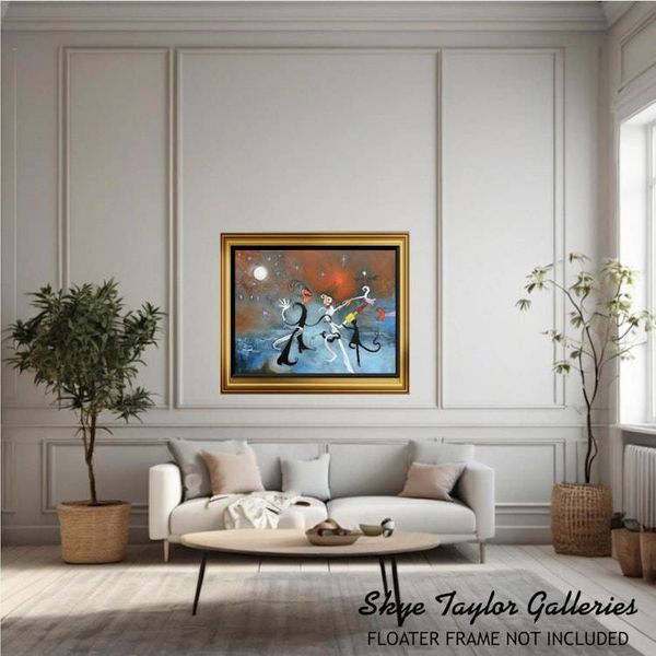 Alternate image for Dancing Under The Stars – Original 40 x 30 Joan Miró Inspired Whimsical Surrealist Figure Canvas Painting by Skye Taylor