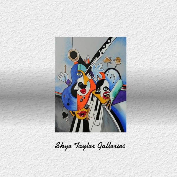 Alternate image for The Band Unplugged No. 4 – Original 30 x 40 Picasso-Style Synthetic Cubism Music Canvas Painting by Skye Taylor