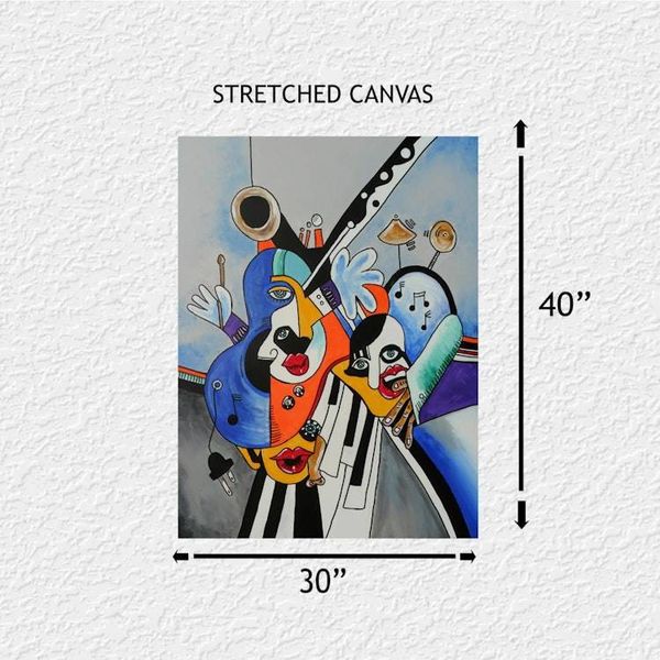 Alternate image for The Band Unplugged No. 4 – Original 30 x 40 Picasso-Style Synthetic Cubism Music Canvas Painting by Skye Taylor