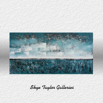 Alternate image for Turquoise Sea – Original 48 x 24 Textured Palette Knife Coastal Abstract Canvas Painting by Skye Taylor