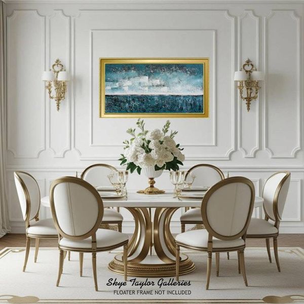 Alternate image for Turquoise Sea – Original 48 x 24 Textured Palette Knife Coastal Abstract Canvas Painting by Skye Taylor