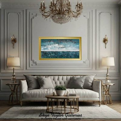 Alternate image for Turquoise Sea – Original 48 x 24 Textured Palette Knife Coastal Abstract Canvas Painting by Skye Taylor