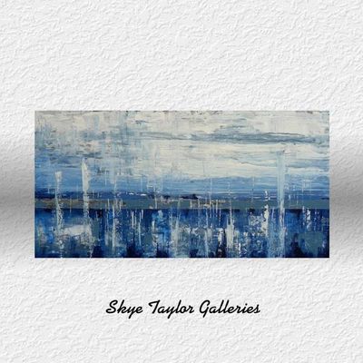 Alternate image for Horizontal Horizons – Original 48 x 24 Textured Blue & White Coastal Abstract Canvas Painting by Skye Taylor