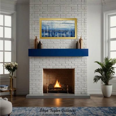 Alternate image for Horizontal Horizons – Original 48 x 24 Textured Blue & White Coastal Abstract Canvas Painting by Skye Taylor
