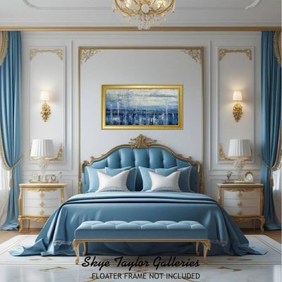 Alternate image for Horizontal Horizons – Original 48 x 24 Textured Blue & White Coastal Abstract Canvas Painting by Skye Taylor