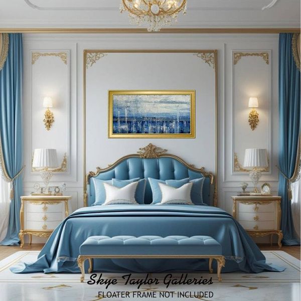 Alternate image for Horizontal Horizons – Original 48 x 24 Textured Blue & White Coastal Abstract Canvas Painting by Skye Taylor