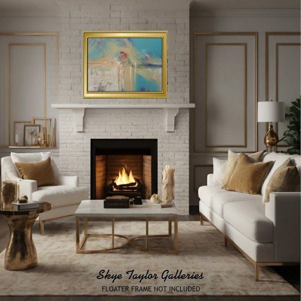 Alternate image for Horizontal Horizons – Original 48 x 24 Textured Blue & White Coastal Abstract Canvas Painting by Skye Taylor