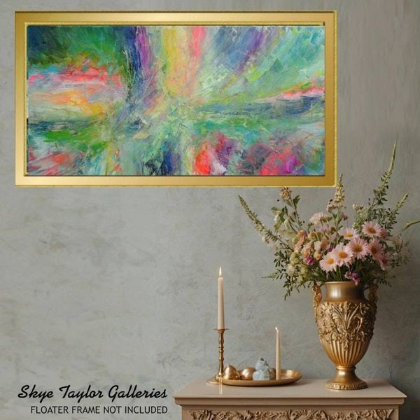 Alternate image for Celebrate Your Life – Original 48 x 24 Vibrant Multi-Color Palette Knife Abstract Canvas Painting by Skye Taylor
