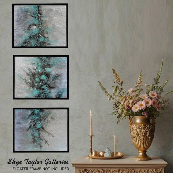 Alternate image for Walking on Air No. 3 – Original 20 x 48 Turquoise & Charcoal Textured Triptych Abstract 3-Panel Painting by Skye Taylor