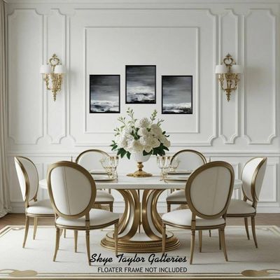 Alternate image for Night Sea – Original 20 x 48 Black and White Textured Triptych Abstract Seascape 3-Panel Painting by Skye Taylor