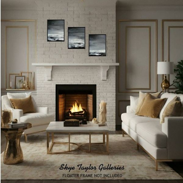 Alternate image for Night Sea – Original 20 x 48 Black and White Textured Triptych Abstract Seascape 3-Panel Painting by Skye Taylor