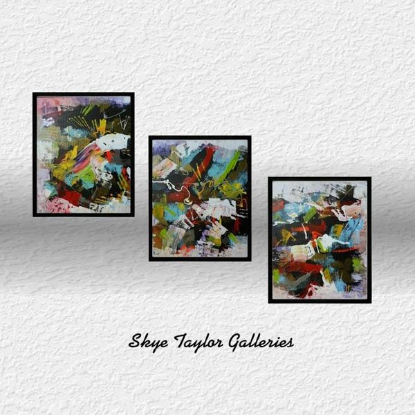Alternate image for Miami Picante – Original 20 x 48 Expressive Multi-Color Modern Abstract Triptych 3-Panel Painting by Skye Taylor